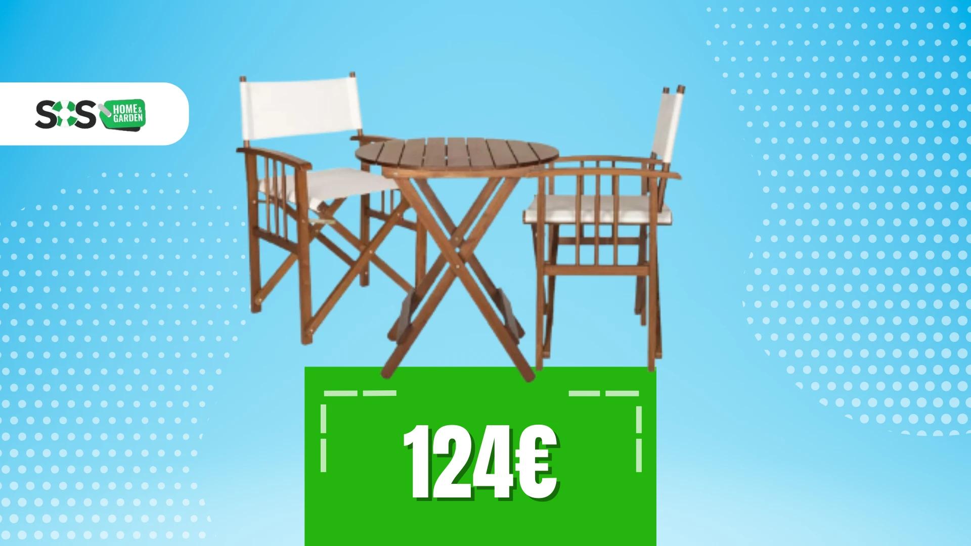 Immagine di Set da giardino con tavolo e due sedie pieghevoli a 124€!
