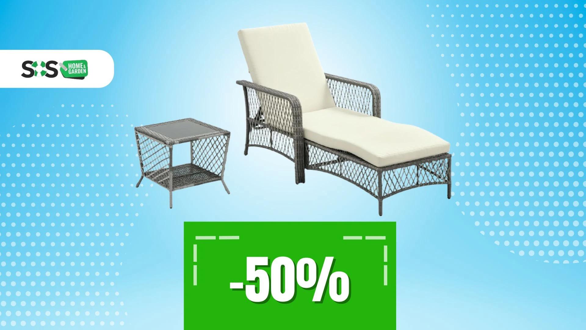 Immagine di Questo set da giardino (tavolino e sdraio) ti regala comfort al -50%