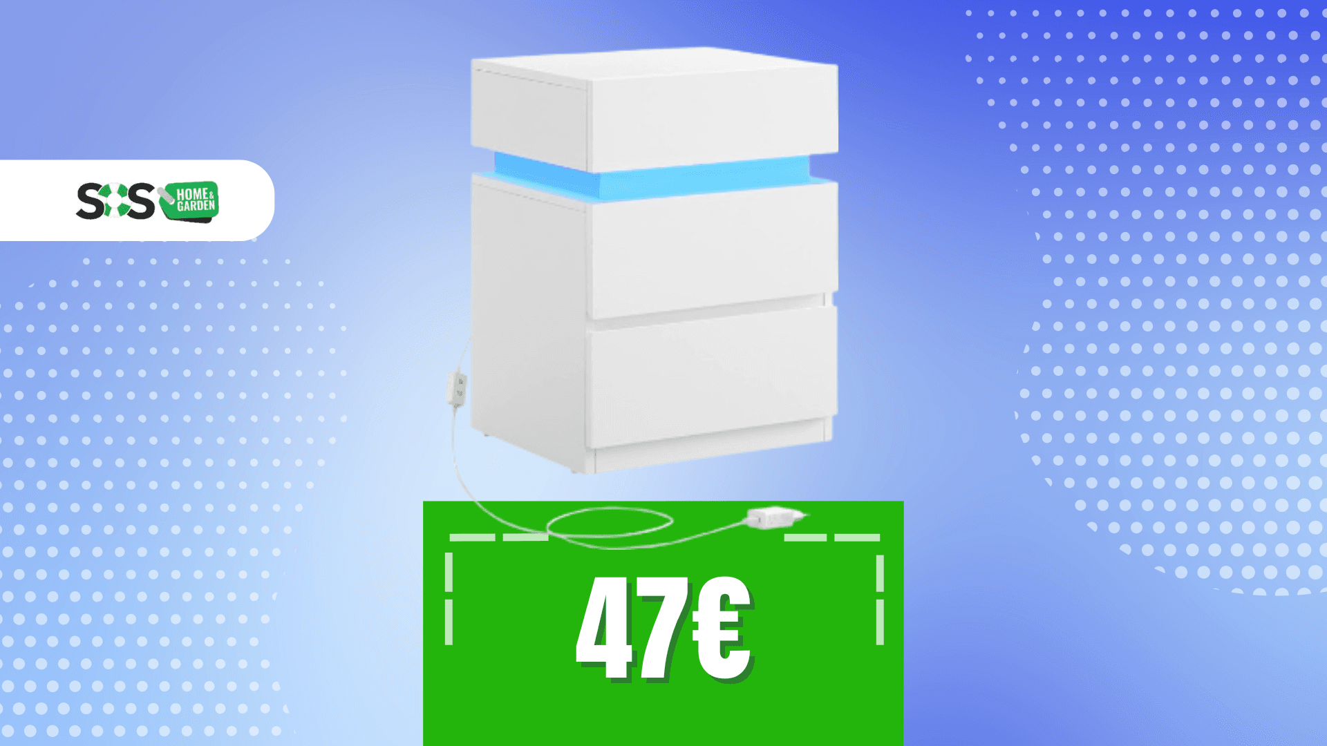 Immagine di Comodino con 3 cassetti e luce LED integrata a soli 47€!