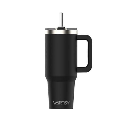 WATERSY 1.2L Bicchiere Termico con Manico, 40 oz Grande Tazza Termica in Acciaio Inox, Tazza da Caffè Rosa con Cannuccia