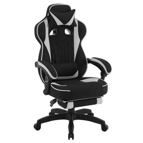 WOLTU Sedia Gaming Ergonomica, Poltrona Gaming con Poggiapiedi, in Tessuto Traspirante, Schienale Reclinabile, Poggiastesta, Cuscino Lombare, Sedia per Gamer Regolabile, #1649