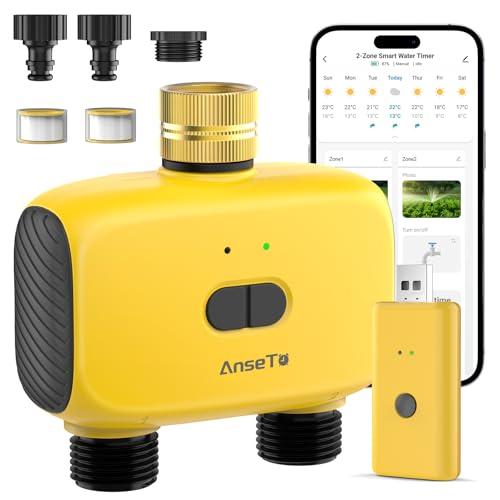 AnseTo Computer di Irrigazione Wifi con 2 Uscite Programmabili per Giardino, Prato, Irrigazione Automatica Temporizzata Sistema di Irrigazione Intelligente con Telecomando WiFi Hub, Ritardo Pioggia