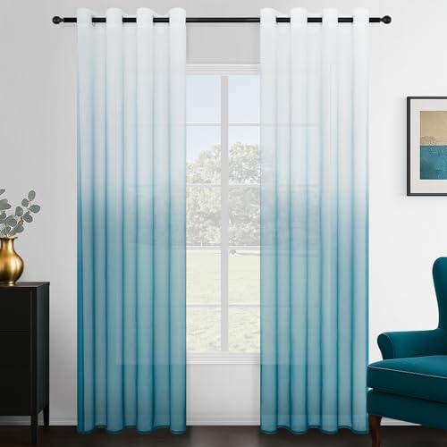 Topfinel Tende per Interni Camera da Letto Voile Trasparenti con Occhielli Moderne Sfumato Orrizontale Soggiorno Balcone Camerette dei Bambini 2 Pezzi Tende Per Coppie Fantasia Elegante