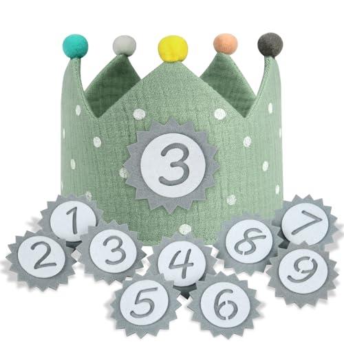 URAQT Cappellini Compleanno Bambini, Corona Compleanno Bambino con Numeri Intercambiabili da 0 a 9, Tessuto Cappello da Festa di Compleanno per Bambini