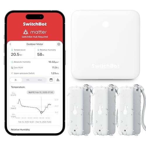 SwitchBot Termometro intelligente igrometro interno ed esterno, sensore di temperatura e umidità impermeabile IP65, con notifica app e archiviazione dati gratuita, hub richiesto