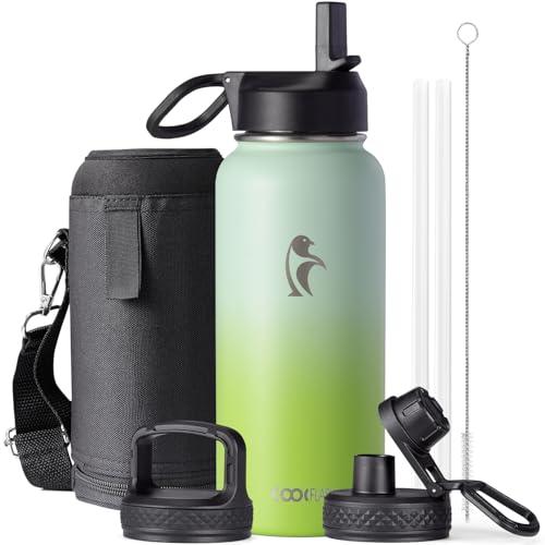 Coolflask Borraccia Isolata, Grande Borraccia Isolata con Cannuccia e 3 Coperchi, Borraccia Sottovuoto in Acciaio Inox per Palestra, Sport e Viaggi