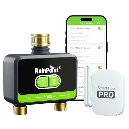 RAINPOINT Timer Irrigazione 2 uscite, ingresso in ottone, Centralina Irrigazione per irrigazione giardino con app/controllo vocale Alexa, ritardo della pioggia/controllo manuale/automatico