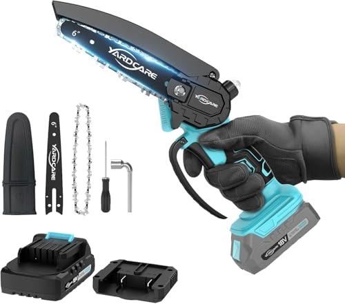 YARDCARE Mini Motosega a Batteria,6 Pollici Motosega Elettrica per Potatura con Pompetta Olio,Motosega da Potatura per il Taglio del Legno Giardini,Batteria Ricaricabile e Caricabatterie