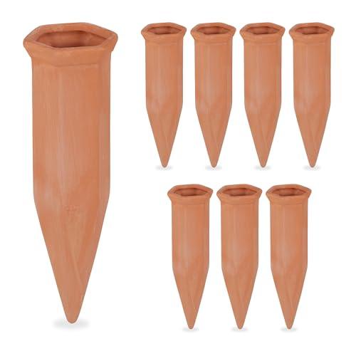 Relaxdays Coni da Irrigazione, in Set da 8, per Piante e Fiori, Innaffiatori per Bottiglie Pet da 1,5 Litri, Terracotta, Ceramica, 17 x 5,5 x 5 cm