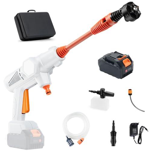 Gtremulent Pulitore ad alta pressione senza fili portatile: pistola a batteria 21 V 4,0 Ah con tubo 5 m - kit lavaggio auto/balcone/terrazza/facciata casa e pulizia aria condizionata