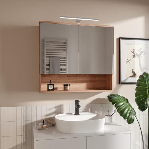 HAJDUK FURNITURE Armadietto da Bagno con Luce Opaco 50x60x14 cm - Specchio da Parete LED Retroilluminato - Mobile Baño - Mobiletto Bagno 3 Ripiani - IP44 Impermeabile Specchio Baño LED 4000 K