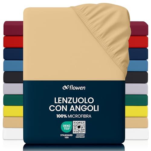Flowen Lenzuola con Angoli per Letto Singolo Matrimoniale Una Piazza e Mezza Queen Size King Size in Microfibra 90x200 140x200 120x200 160x200 180x200 200x200 Antiacaro Ipoallergenico Traspirante
