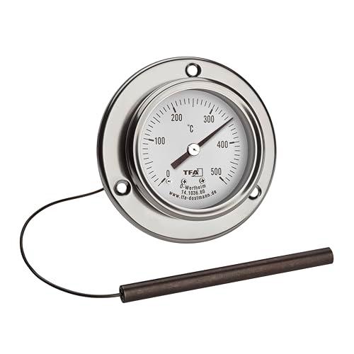TFA Dostmann Termometro da forno, analogico, per pizza, in acciaio inox, 0°C - 500°C, per barbecue, pirometro, forno a legna, forno a pietra, 14.1036.60