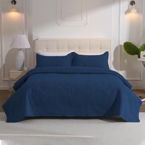 DUJUIKE Copriletto Matrimoniale, Copriletto 200x220cm Set Da Tre Pezzi, Con 2 Federe 50x75 cm, Trapunta Goffrata Multifunzionale, Può Essere Utilizzato Come Lenzuolo Per Divano (Grigio Blu)