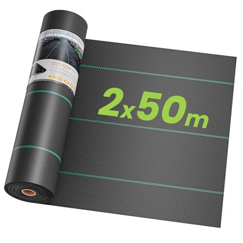 OUNUO Telo Pacciamatura Anti Erbacce, Pacciamatura Permeabile all'Acqua, Resistente allo Strappo, Elevata Resistenza UV, 90g/m² Telo Anti Erbacce per Giardino e Orto
