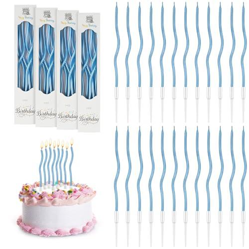 URAQT Metallico Candeline, 24 Pz Torta Compleanno ondulate Sottile Candele con Supporti, Candele Compleanno Candeline Torta Decorazioni per Feste, Accessori per Feste
