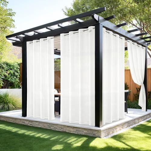 MIULEE Tende per Esterni Impermeabile con Occhielli 2 Pannelli, Tende da Esterno in Voile Semi-Trasparenti per Giardino, Balcone e Gazebo