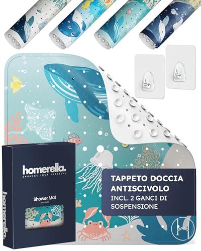 homerella® Tappeto doccia antiscivolo 53x53cm incl. 2 Ganci - Tappetino doccia antiscivolo sensibile alla pelle - Tappeto per doccia antiscivolo rettangolare - Tappetini antiscivolo per doccia