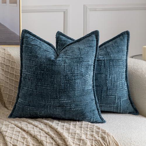 Madizz 2 Pezzi Copri Cuscini in Chenille Morbido con Bordo Decorativo Copricuscini Fodere per Cuscino Lusso Stile per Divano e Letto