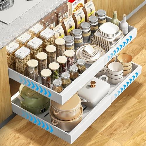 EOJDDPA 2 cassetti telescopici con sistema a binario, cassetto estraibile da cucina senza foratura, cassetto estraibile per mobili da cucina, organizer per cassetti