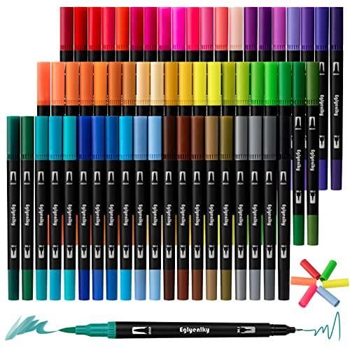 Eglyenlky Markers for Adult Coloring, Dual Tip Brush Markers Pens, art Pens with 0.4mm Fine-liner Tip and 1-2mm Brush Watercolor Pens for Kids Adult Artis