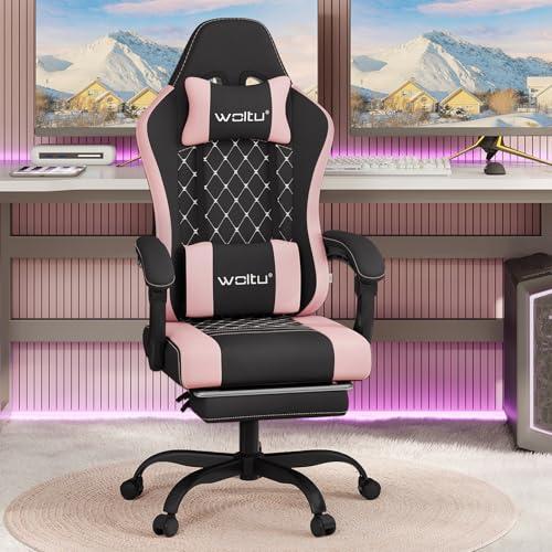 WOLTU Sedia da Gioco con Massaggio, Sedia da Ufficio Ergonomica, Ampia Sedia Girevole Imbottita per Computer con Cuscino Lombare Massaggiante, Carico 150 Kg, Tessuto Tecnologico/tessuto a rete, #3515