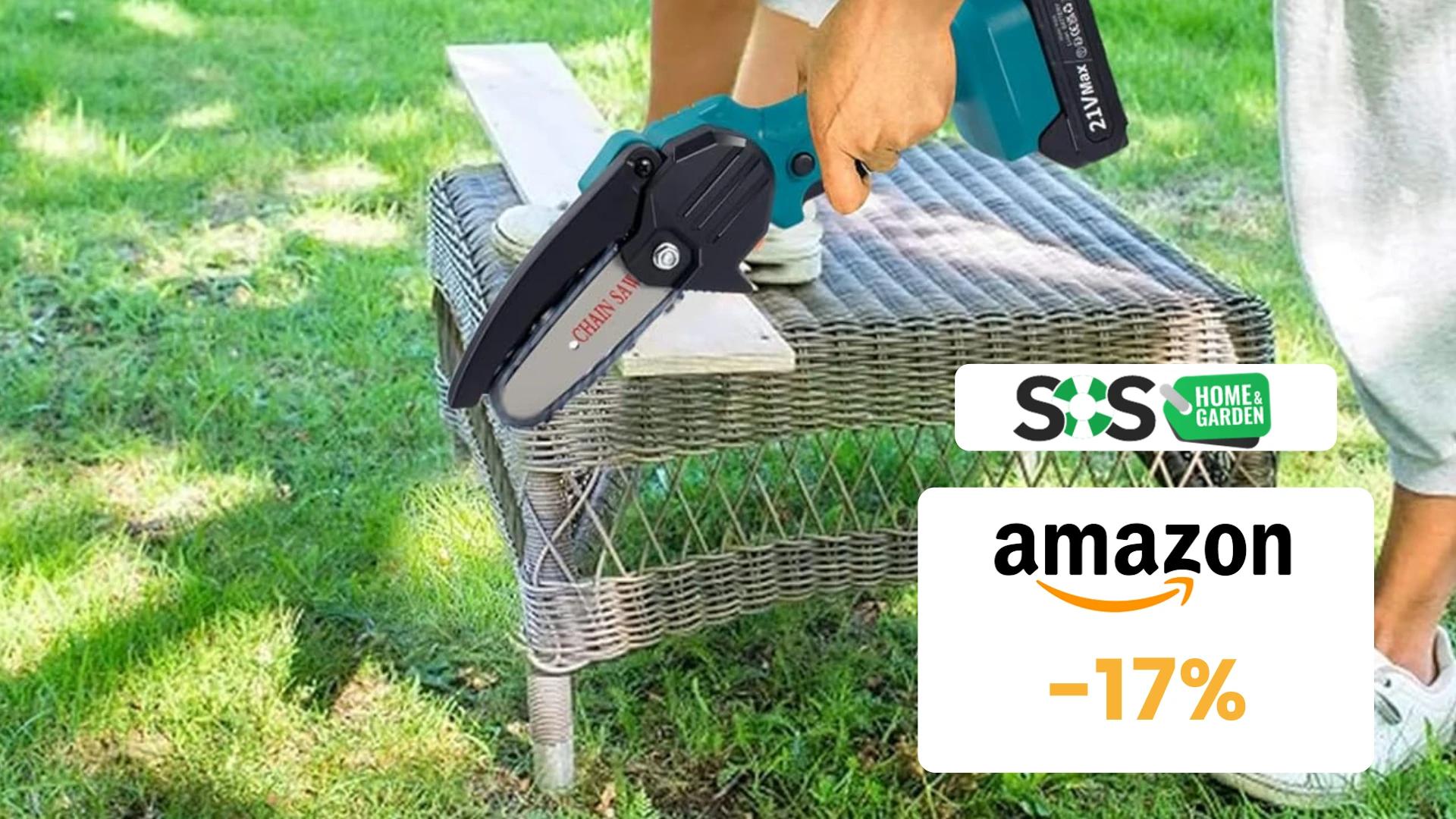 Immagine di Tagli sicuri con questa mini motosega a catena con batteria!