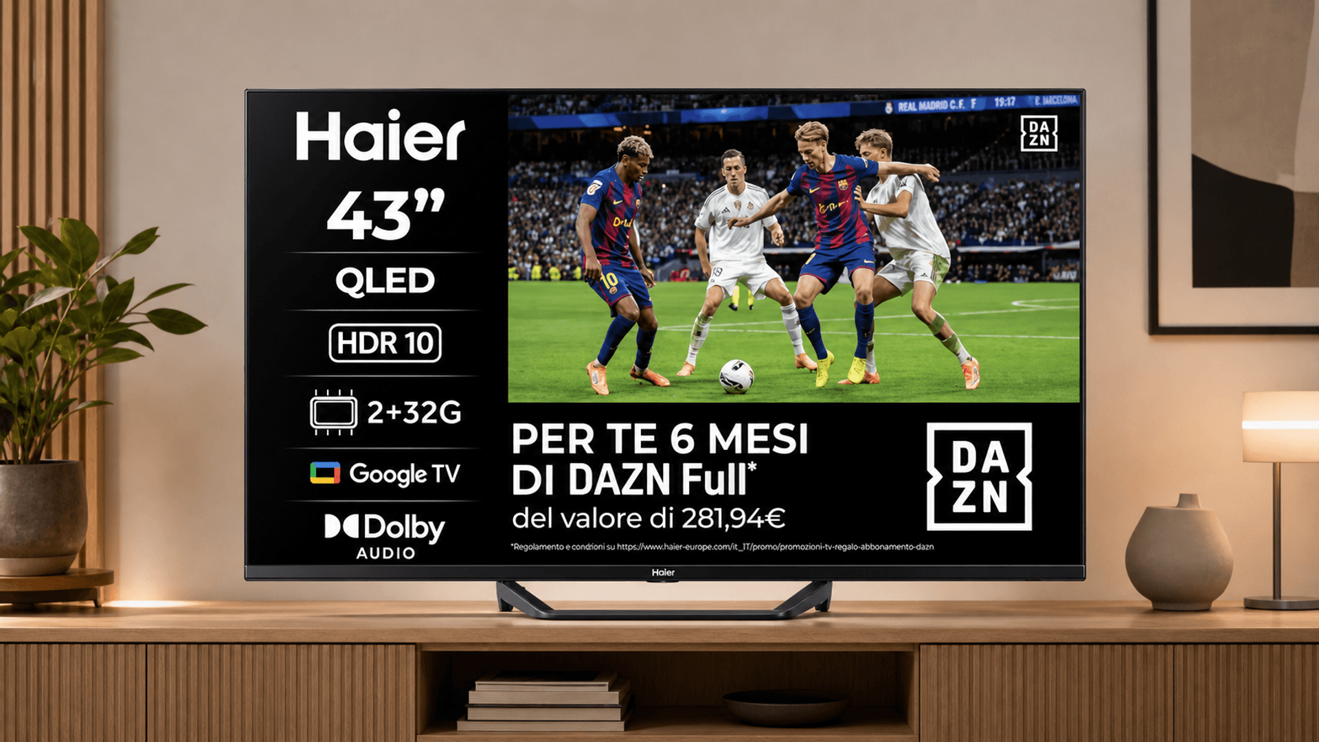 Immagine di La smart tv Haier H43S81FUX scende del 30%: risparmi 119€