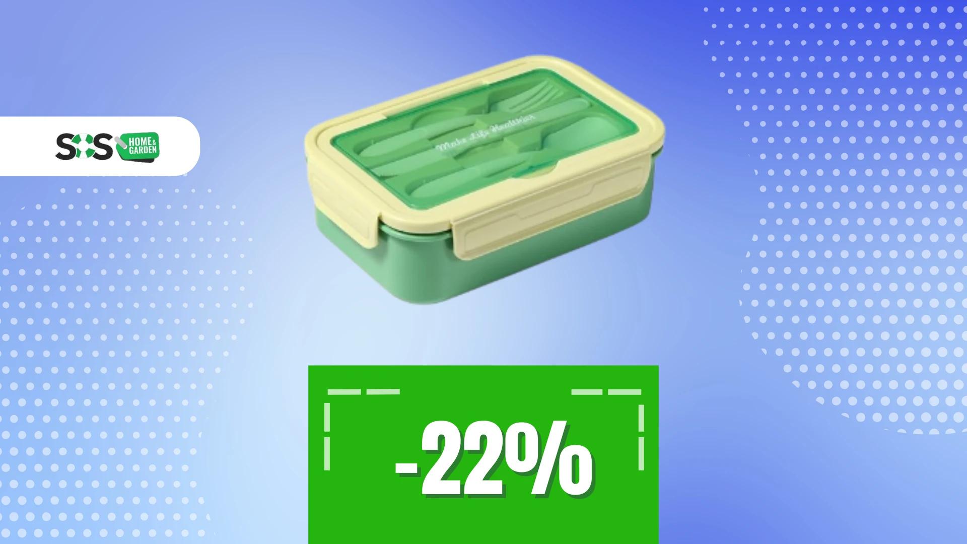 Immagine di Porta pranzo con tre scomparti e posate a soli 10€!