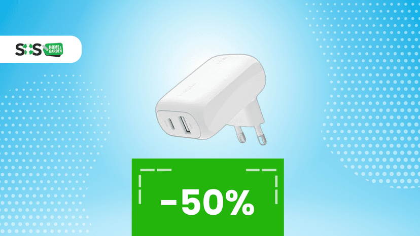 Immagine di Doppia ricarica (USB-C + USB-A) direttamente dalla presa: costa appena 15€