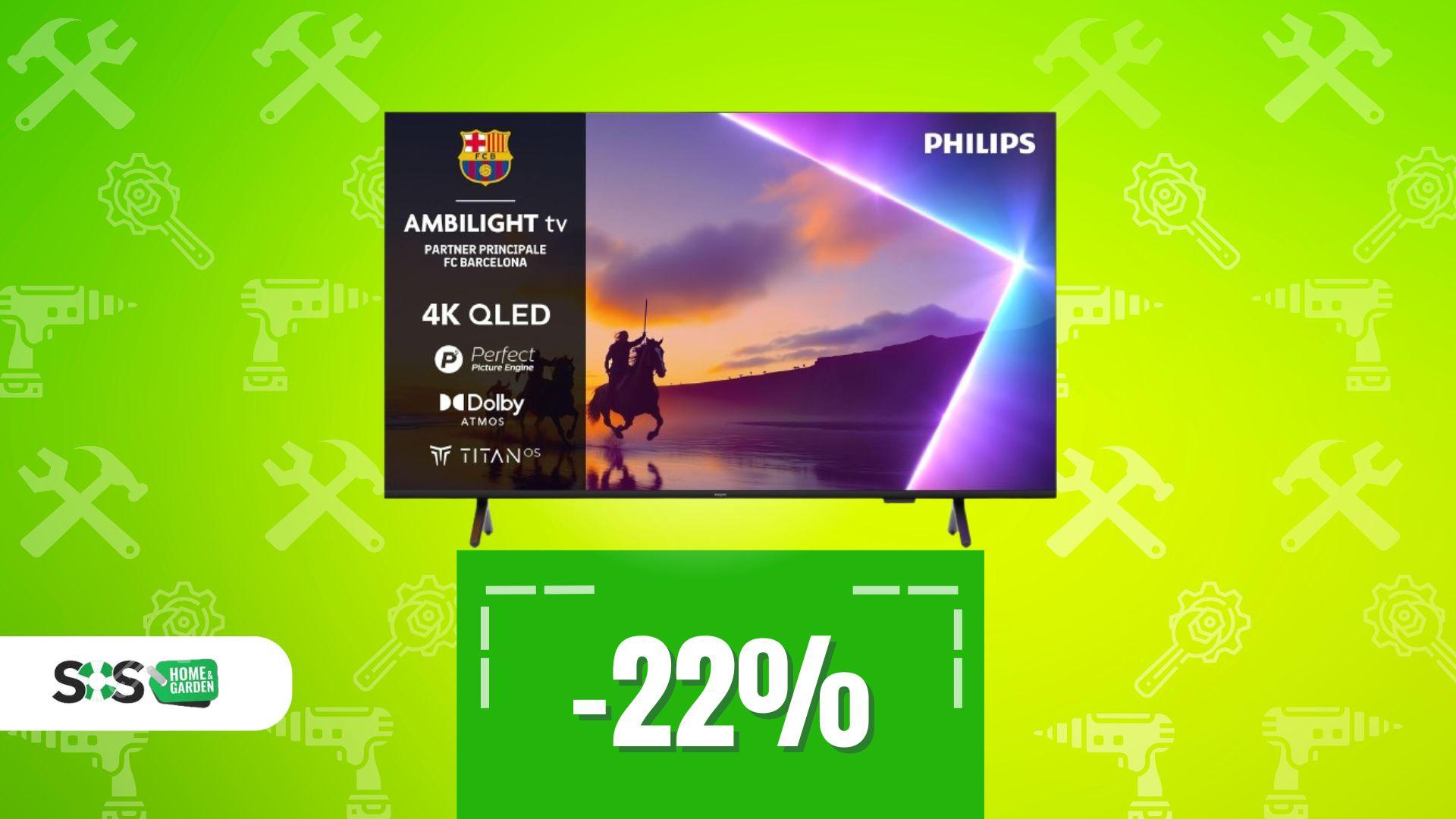 Immagine di Effetto luce cinematografico senza LED esterni: TV Philips Ambilight al minimo storico