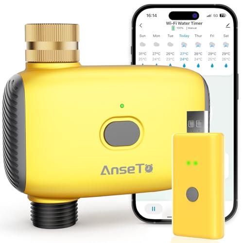 AnseTo Timer di Irrigazione WiFi con Ingresso in Ottone per Giardino,Serra,Prato,Computer per l'irrigazione Automatica Temporizzata Sistema di Irrigazione Intelligente con Telecomando Wifi Hub