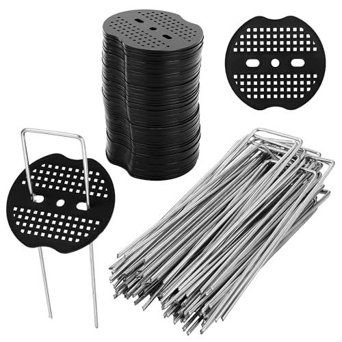 BUCOMTU Gancio in tessuto non tessuto per erbacce, 50+50 ancoraggi, picchetti U - 150x40 mm - Ø 2,5 mm per prati da giardino, orti